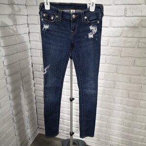 True Religion Ladies Size 29  Distressed Medium Wash Low Rise Skinny Jeans